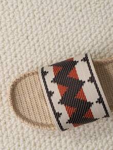 女士撞色單帶臥室拖鞋,度假室內織物家居拖鞋 - 彩色 - 查看 4