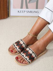 女士撞色單帶臥室拖鞋,度假室內織物家居拖鞋 - 彩色 - 查看 5