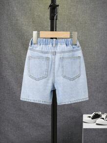 SHEIN 小男童斜口袋牛仔短褲 - 淺色水洗藍 - 查看 2