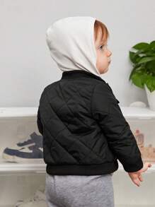 SHEIN Đứa bé trai Giải trí Dày lên Kim cương Chần Lông cừu Áo khoác Mùa Đông Áo khoác - màu đen - Xem 2