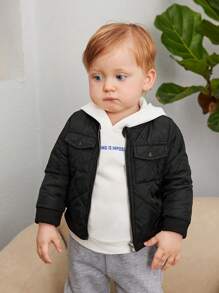 SHEIN Đứa bé trai Giải trí Dày lên Kim cương Chần Lông cừu Áo khoác Mùa Đông Áo khoác - màu đen - Xem 6