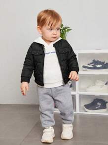 SHEIN Đứa bé trai Giải trí Dày lên Kim cương Chần Lông cừu Áo khoác Mùa Đông Áo khoác - màu đen - Xem 12