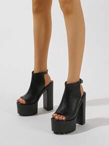 Mujer tira tobillera plataforma Sandalias con tacón grueso , elegante negro con tacón Sandalias