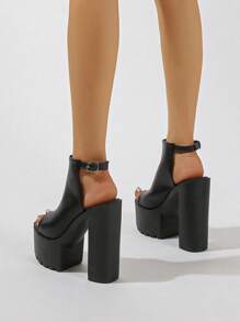 Mujer tira tobillera plataforma Sandalias con tacón grueso , elegante negro con tacón Sandalias