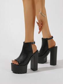 Mujer tira tobillera plataforma Sandalias con tacón grueso , elegante negro con tacón Sandalias