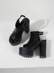 Mujer tira tobillera plataforma Sandalias con tacón grueso , elegante negro con tacón Sandalias