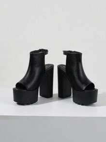 Mujer tira tobillera plataforma Sandalias con tacón grueso , elegante negro con tacón Sandalias