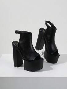 Mujer tira tobillera plataforma Sandalias con tacón grueso , elegante negro con tacón Sandalias