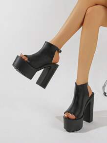 Mujer tira tobillera plataforma Sandalias con tacón grueso , elegante negro con tacón Sandalias
