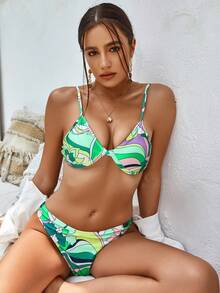 UNIQUE21 Graphic Print Underwire Bikini Set For Summer Beach - Multicolor - View 4
