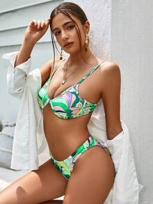 UNIQUE21 Graphic Print Underwire Bikini Set For Summer Beach - Multicolor - View 6
