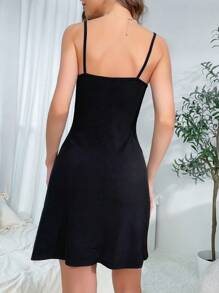 網紗拼接前蝴蝶結吊帶睡裙