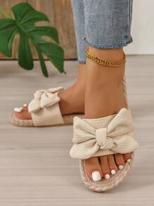 度假淺褐色涼鞋適用於女士蝴蝶結裝飾涼拖