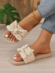 度假淺褐色涼鞋適用於女士蝴蝶結裝飾涼拖