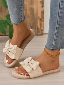度假淺褐色涼鞋適用於女士蝴蝶結裝飾涼拖