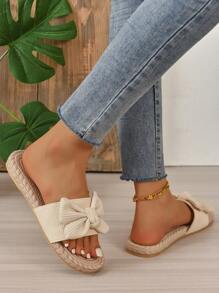 度假淺褐色涼鞋適用於女士蝴蝶結裝飾涼拖