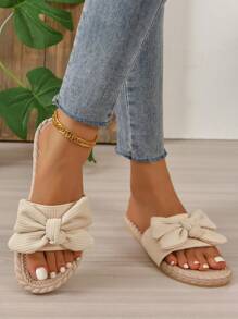 度假淺褐色涼鞋適用於女士蝴蝶結裝飾涼拖