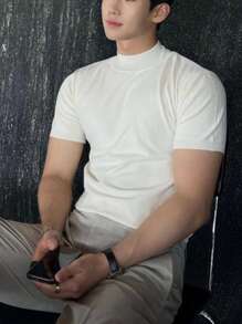 DAZY Men Solid Mock Neck Knit Top - White - View 2