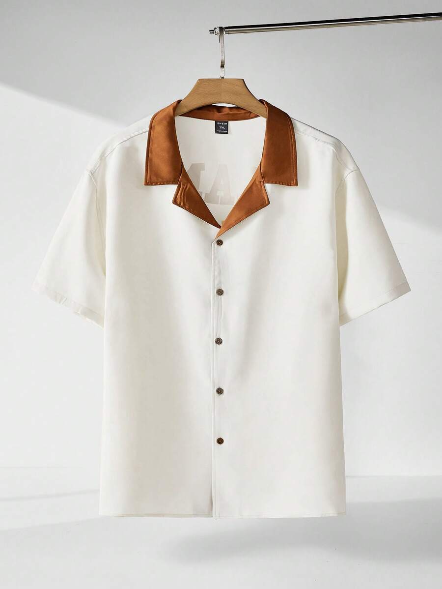 Manfinity RebelGame Men Plus Contrast Collar Shirt - Beige - View 1