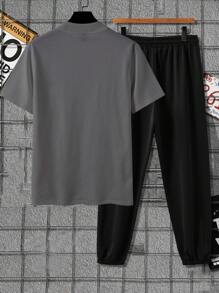 Manfinity Homme 男士字母圖案T恤和腰部抽繩衛褲 - 彩色 - 查看 2