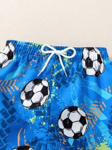 Young Boy Football Print Drawstring Waist Swim Shorts Summer Holiday