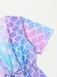 女小童魚鱗圖案腰部抽繩和服罩衫 - 彩色 - 查看 3