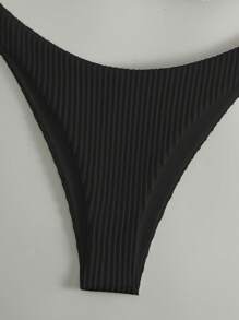 Solid Underwire Bikini Set For Summer Beach - Black - View 3