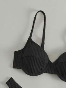 Solid Underwire Bikini Set For Summer Beach - Black - View 5