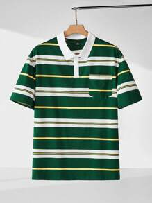 Manfinity RebelGame Men Plus Striped Print Polo Shirt - Multicolor - View 1