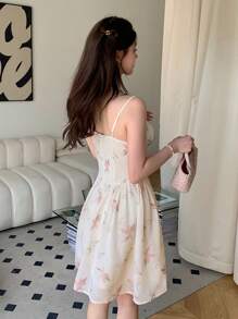 DAZY In hoa Váy yếm ôm sát ngực - Màu be - Xem 2