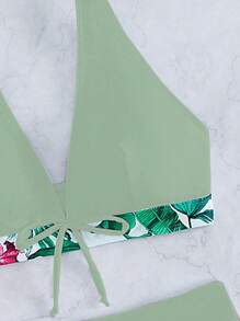 SHEIN Swim Summer Beach Tropical Print Halter Shorts Bikini Set