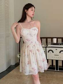DAZY In hoa Váy yếm ôm sát ngực - Màu be - Xem 7