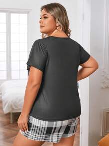 Plus Hjärta & Rutigt Tryck Pyjamasset - Svart och Vitt - Visa 2