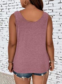 SHEIN LUNE Plus Size Solid Color Button Detail Tank Top