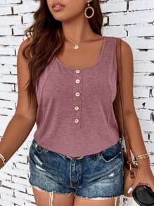 SHEIN LUNE Plus Size Solid Color Button Detail Tank Top
