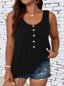 SHEIN LUNE Plus Button Front Tank Top - Black - View 1