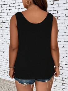 SHEIN LUNE Plus Button Front Tank Top - Black - View 2