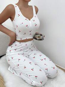 In Anh đào Nút phía trước Bộ PJ - trắng - Xem 3