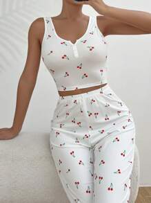 In Anh đào Nút phía trước Bộ PJ - trắng - Xem 4