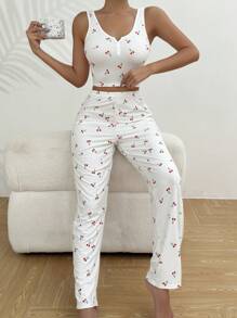 In Anh đào Nút phía trước Bộ PJ - trắng - Xem 5