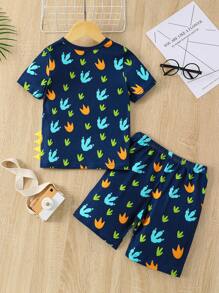 Young Boy Cartoon & Letter Graphic PJ Set - Royal Blue - View 2