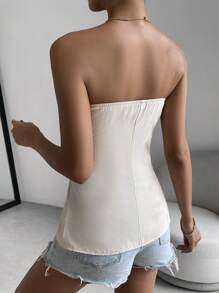 Chiquease Contrast Trim Split Hem Tube Top - Apricot - View 2