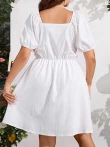 SHEIN LUNE Đầm Plus Size Nếp gấp Phần Ngực màu trơn Giải trí - trắng - Xem 2