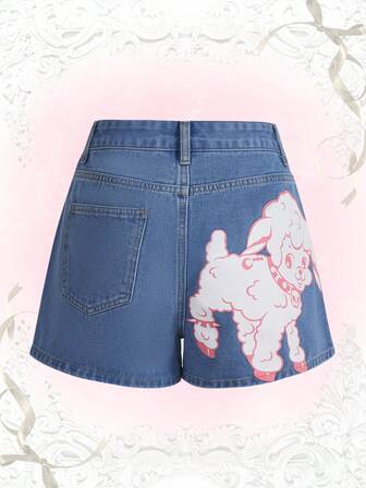 Shorts in denim con grafica fumetto