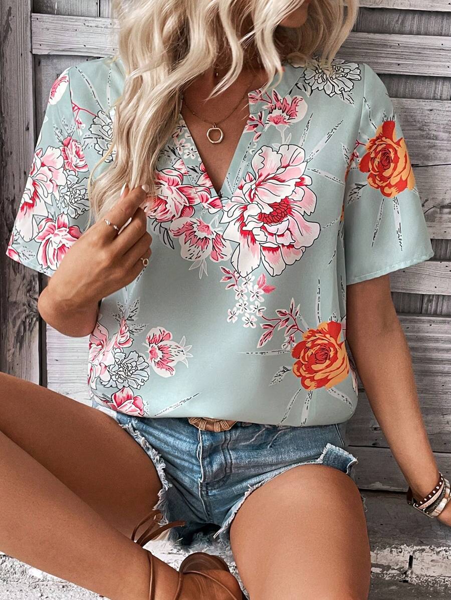 EMERY ROSE Áo sơ mi nữ Hoa Tất cả trên in Boho - Màu xanh Bạc hà - Xem 1