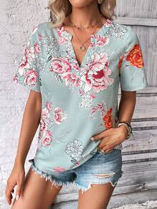 EMERY ROSE Áo sơ mi nữ Hoa Tất cả trên in Boho - Màu xanh Bạc hà - Xem 3