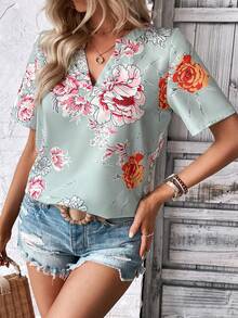 EMERY ROSE Áo sơ mi nữ Hoa Tất cả trên in Boho - Màu xanh Bạc hà - Xem 6