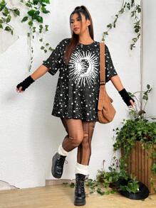 SHEIN Coolane 大碼日月圖案落肩T恤 - 黑與白 - 查看 7