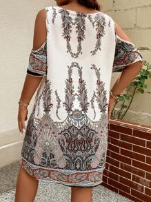 Plus Paisley Print Cold Shoulder Tunic Dress, Summer - Multicolor - View 2