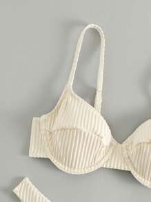 SHEIN Swim Summer Beach Striped Underwire Bikini Set - Beige - View 4
